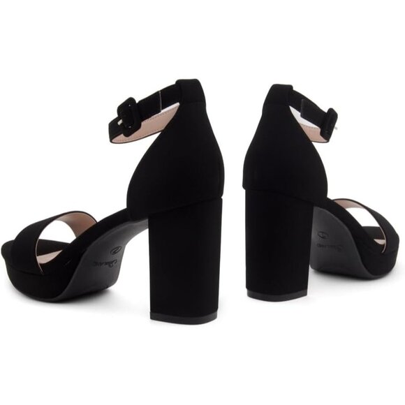 Women's Black Chunky Block Ankle Strap Stylish Comfortable Open Toe Strappy Heel - Picture 4 of 7